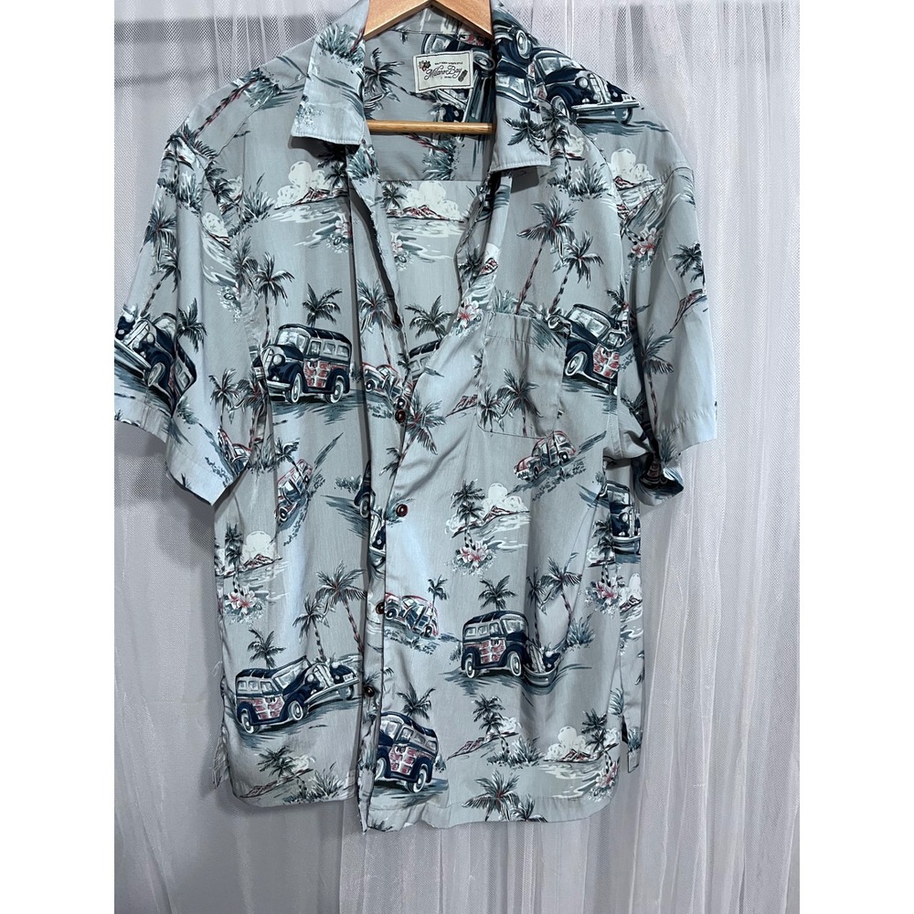 Milano Bay‎ Mens XL Tropical Woodie Car Short Sleeve Hawaiian Camp Shirt Blue